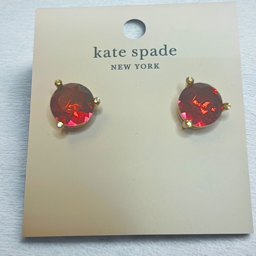 Kate Spade NY Red Gemstone Stud Earrings – NWT, Dust Bag, Elegant Gift